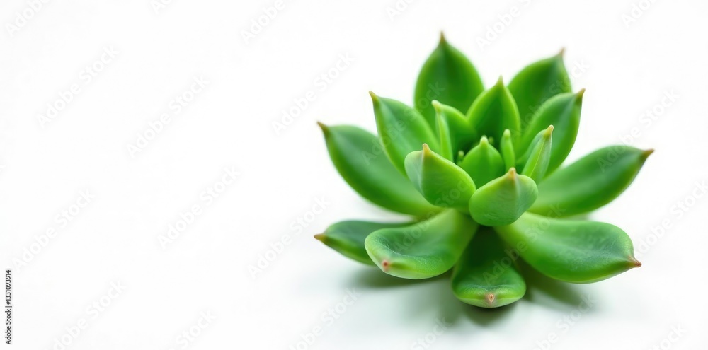 Fototapeta premium Single isolated succulent stem on white background, isolated, green, leaf