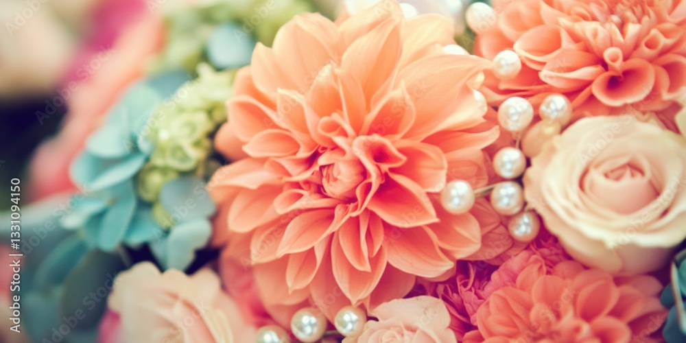 A vibrant bouquet of flowers adorned with pearls, celebrating the beauty of spring and Easter. A vibrant bouquet of flowers adorned with pearls, celebrating the beauty of spring and Easter.
