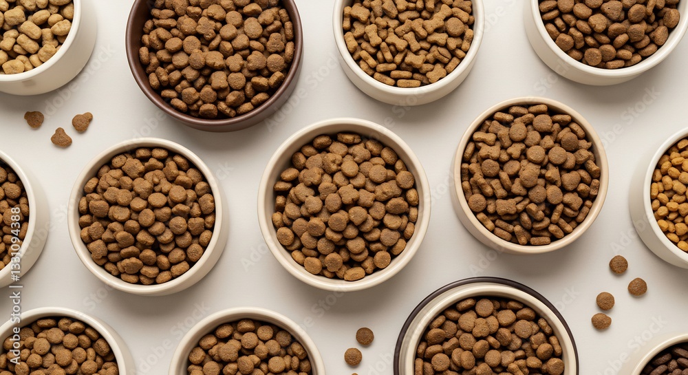 Overhead Shot Assorted Pet Food Bowls. AI Generated Overhead Shot Assorted Pet Food Bowls. AI Generated