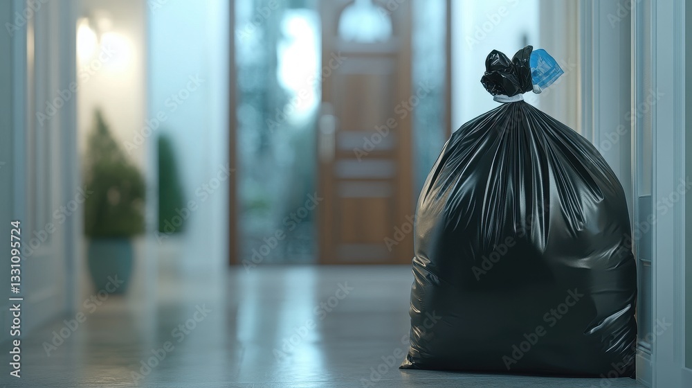Obraz premium Large Black Garbage Bag in a Bright Hallway of a Home