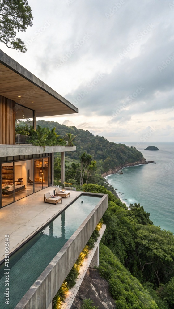 Obraz premium Luxury Villa with Infinity Pool Overlooking Rainforest Valley - Tropical Retreat and Exotic Getaway