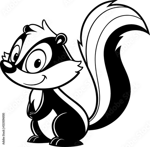 Cartoon Skunk Illustration – Black and White Forest Animal Clipart Line Art