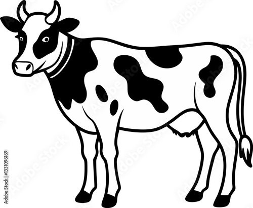 Black and White Side View Illustration of a Dairy Cow