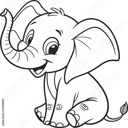 Adorable Baby Cartoon Elephant Sitting Coloring Page