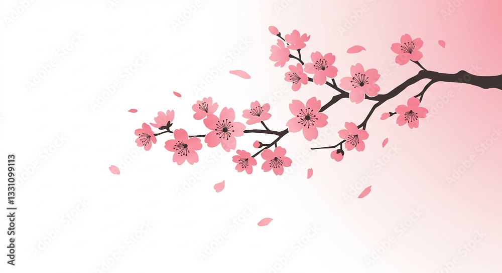 Delicate pink cherry blossoms gently sway in soft light against a white background. AI Generated Delicate pink cherry blossoms gently sway in soft light against a white background. AI Generated