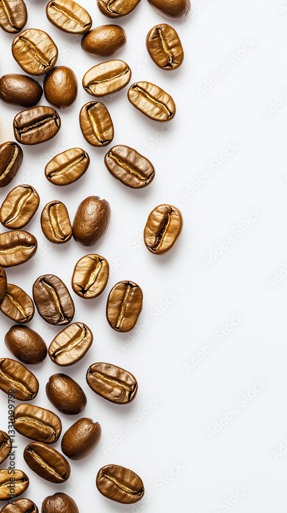 Luxurious golden coffee beans on a white background Luxurious golden coffee beans on a white background