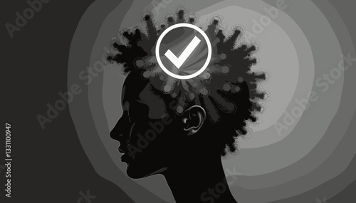 Monochrome scalp with refresh icon symbolizing clean hair, hair care