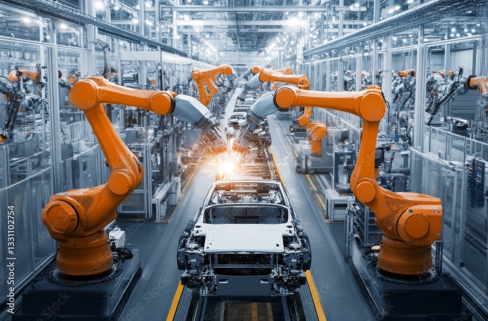 robotic arms in a car plant robotic arms in a car plant