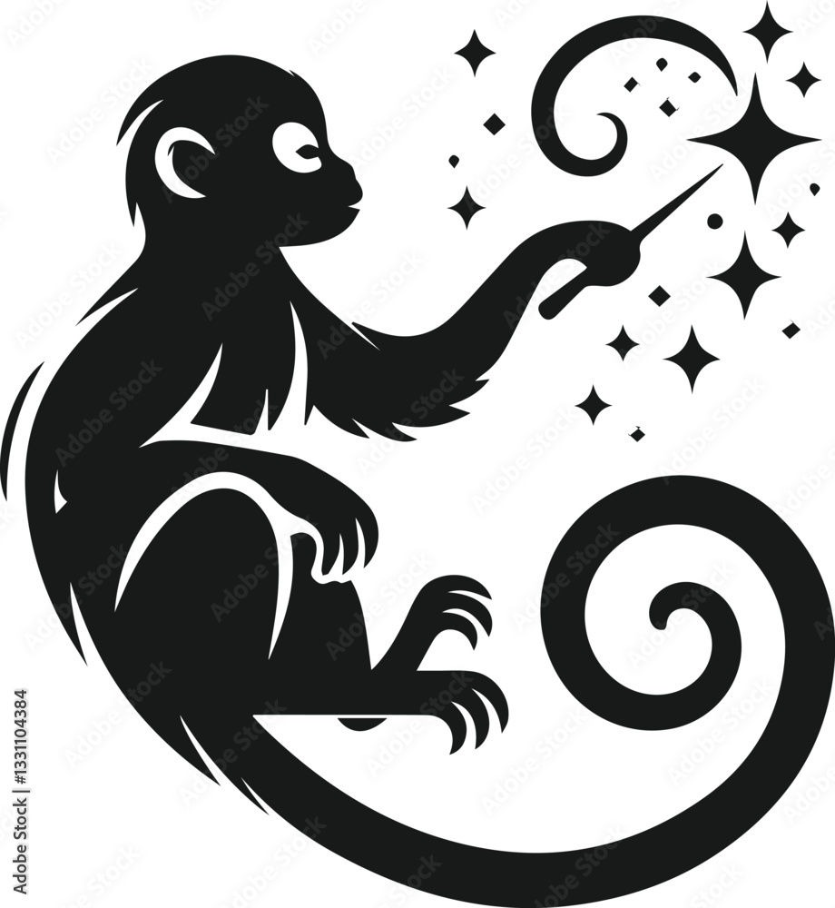 Monkey with a long magical tail vector Monkey with a long magical tail vector