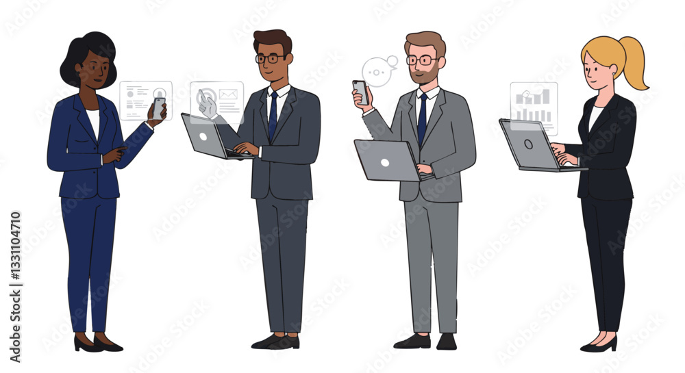 Business Team Collaboration Vector Illustration Pack on Plain White Background - Professional Collaboration AI File Business Team Collaboration Vector Illustration Pack on Plain White Background - Professional Collaboration AI File