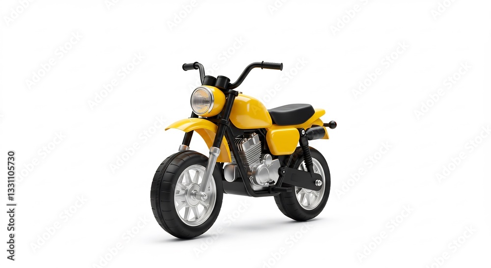 Obraz premium Yellow child motorcycle gleams brightly against white background. AI Generated