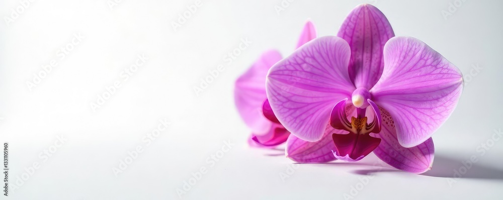 Obraz premium Stunning purple pink color of the moth orchid's petals against a clean white background, moth orchid, background
