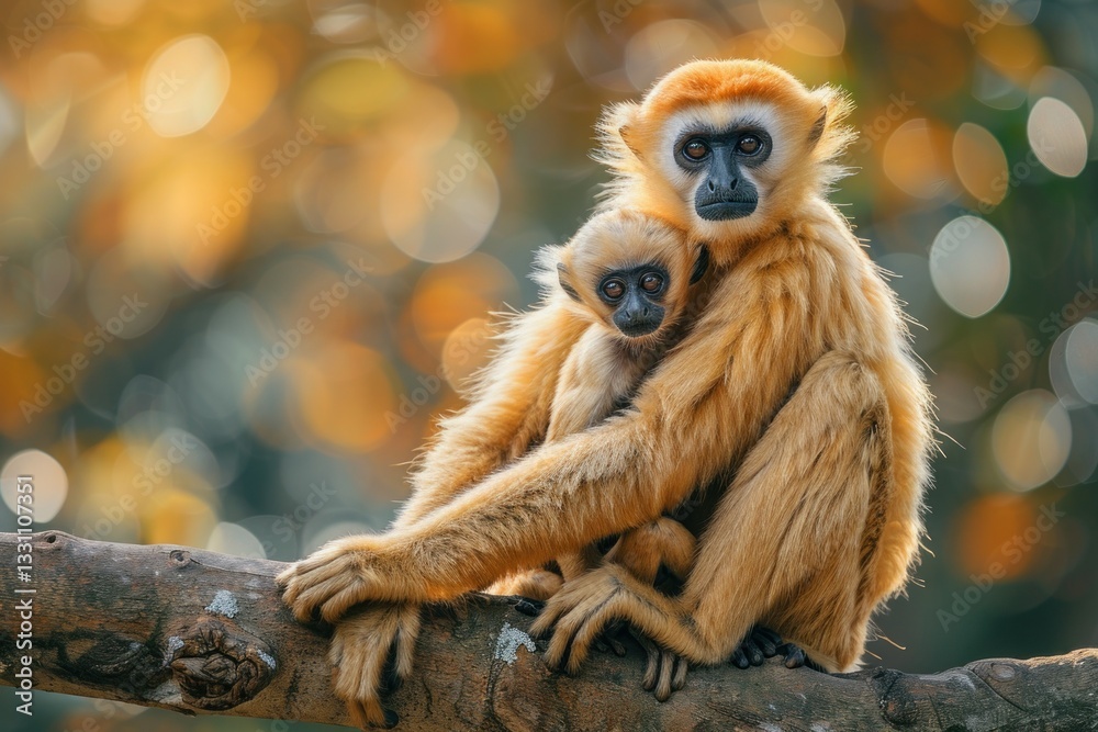 Obraz premium Golden Langur Mother and Child on a Branch