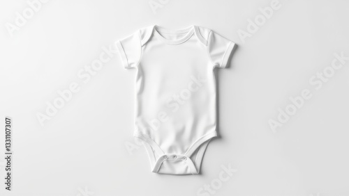 Infant white onesie with short sleeves and snap closures at the bottom, perfect for babies.