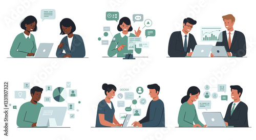 Customer Support and Service Vector Illustration Pack on Plain White Background - Professional Service AI File