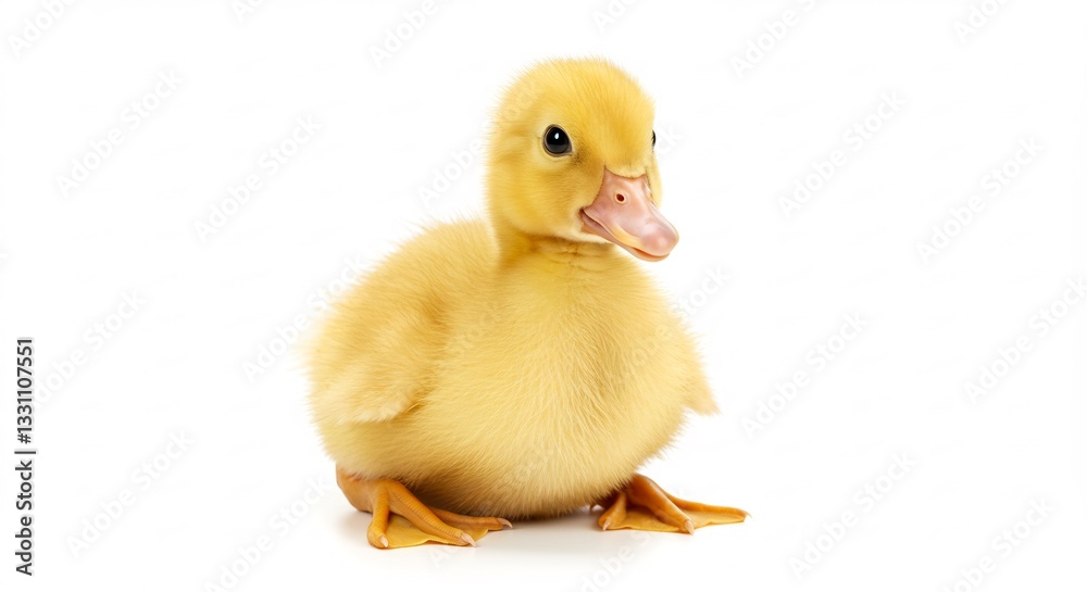 Fluffy yellow duckling poses sweetly against bright white background. AI Generated Fluffy yellow duckling poses sweetly against bright white background. AI Generated