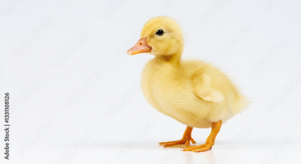Adorable fluffy duckling poses gently against bright white background. AI Generated Adorable fluffy duckling poses gently against bright white background. AI Generated