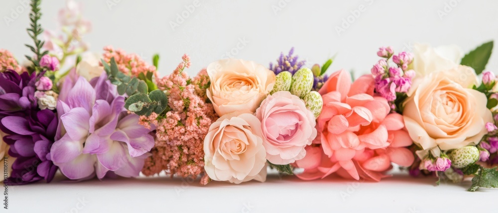 Obraz premium Colorful flowers beautifully arranged on a table for Easter celebration and decoration.
