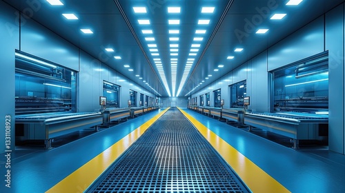 A clean factory setting featuring advanced conveyors in a high-tech food processing line, ensuring safety standards.