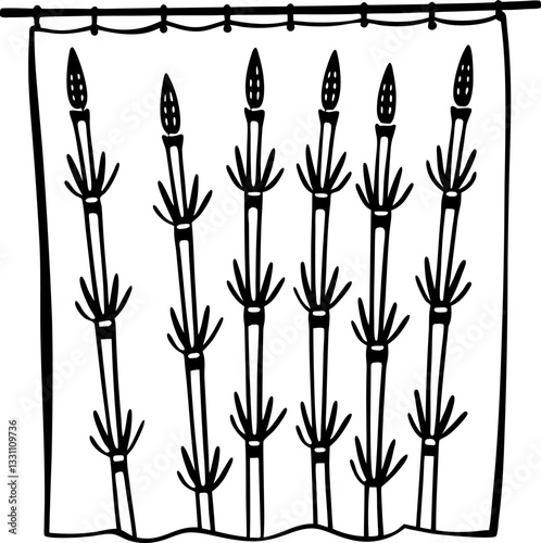 abstract bamboo illustration, zen minimalist design, black and white bamboo stalks, nature inspired art