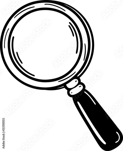 black and white magnifying glass illustration retro vintage icon for focus, exploration, discovery themes