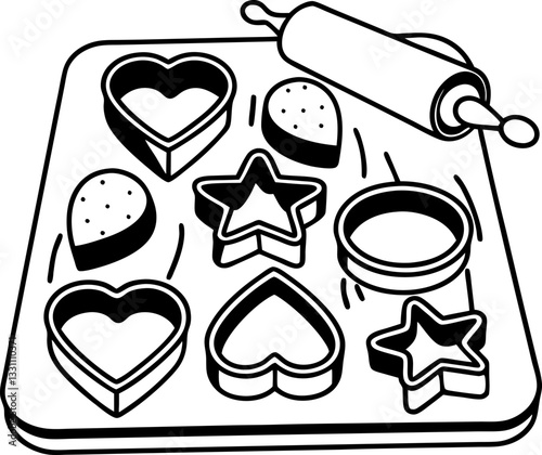 rolling pin and cookie cutters on baking sheet heart and star shapes for holiday baking fun