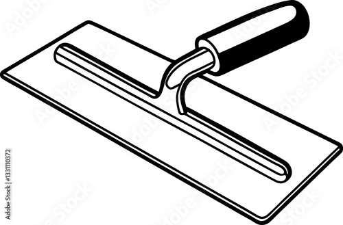 illustration of a metal trowel with handle for construction work, tool for plastering, smoothing surfaces