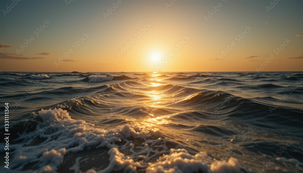Serene Sunset Over Ocean Waves with Gentle Light Reflections Serene Sunset Over Ocean Waves with Gentle Light Reflections