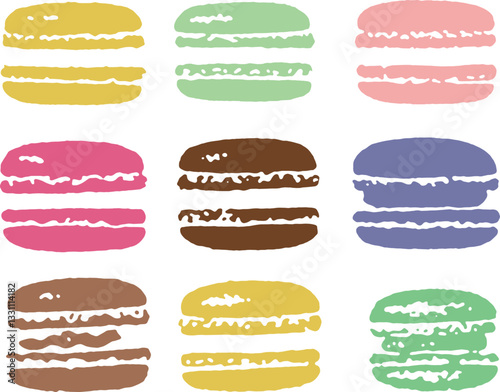 French Macaroon Pastry Colorful Bakery Food Simple Vector Set Illustration