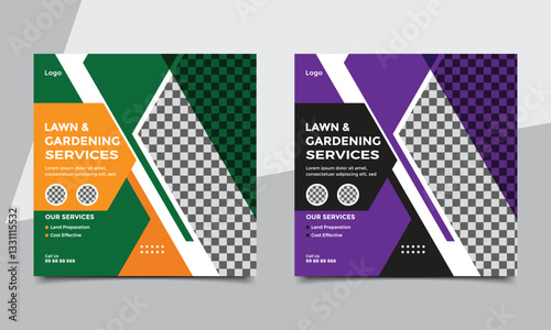Lawn and garden service social media square banner design.
