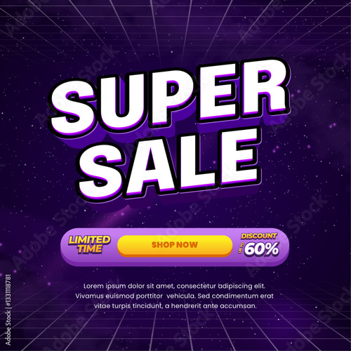 Shopping Super day Sale discount deals Galaxy dark violet purple gradient Editable text effect white with Grid Call to action Promotional square banner poster flyer 
