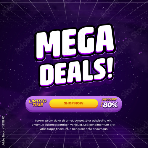Mega Shopping day Sale discount deals Galaxy dark violet purple gradient Editable text effect white with Grid Call to action Promotional square banner poster flyer 
