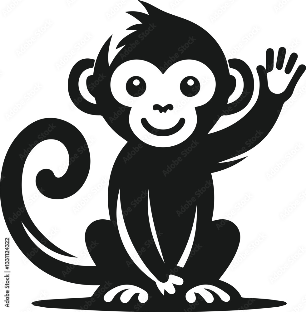 Obraz premium Happy monkey waving one hand vector silhouette