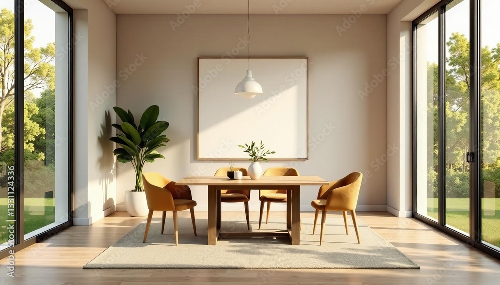Fototapeta premium Stylish isometric dining room interior with modern design and natural lighting, natural lighting, modern