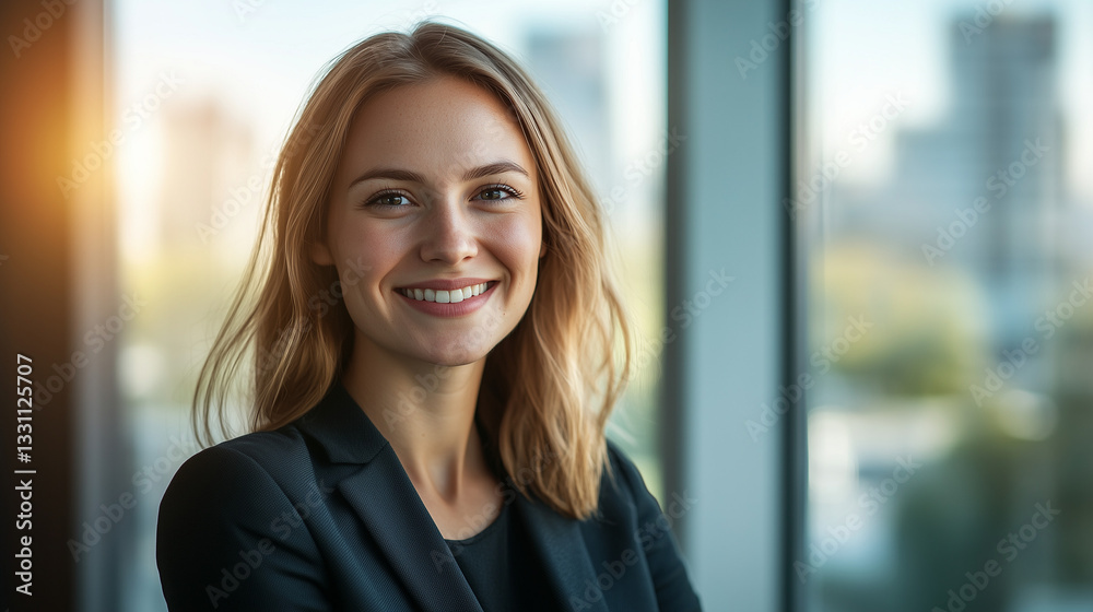 portrait of a smiling businesswoman with a confident expression, soft window light,blurred background portrait of a smiling businesswoman with a confident expression, soft window light,blurred background
