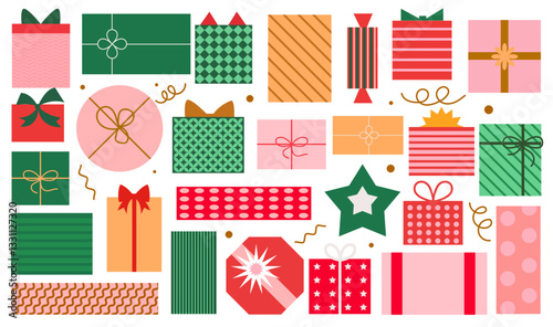 colorful christmas gift box background modern mid century clip art present boxes red green pink gold colors different clipart