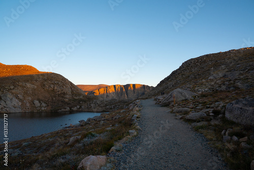 Sunrise light on mountain peaks in Mount Evans, Colorado