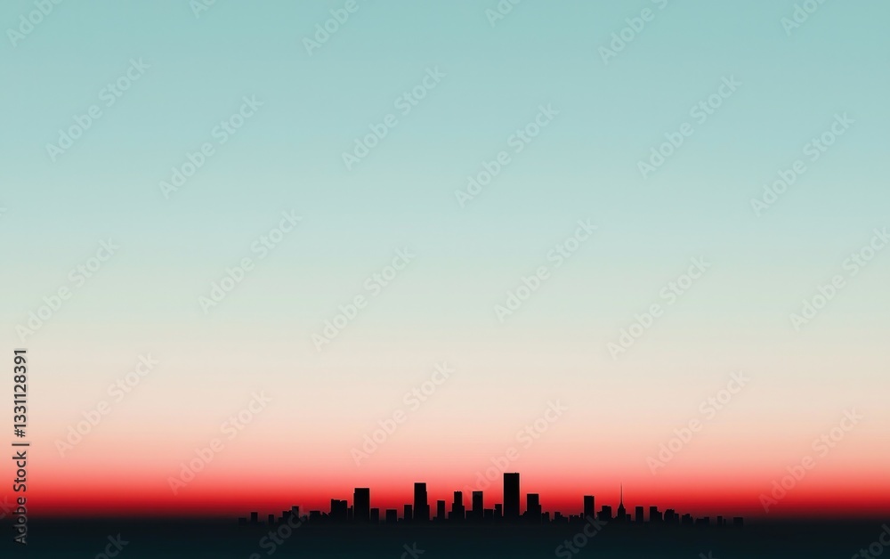 Obraz premium City Skyline Silhouette Against Sunset Gradient Sky