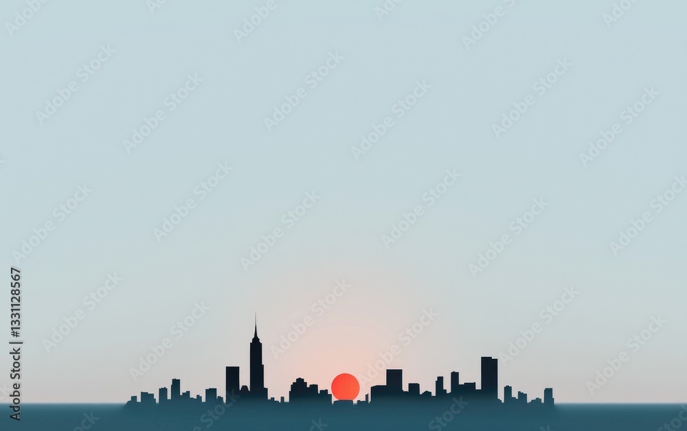 Obraz premium Cityscape Silhouette at Sunset with Muted Pastel Tones