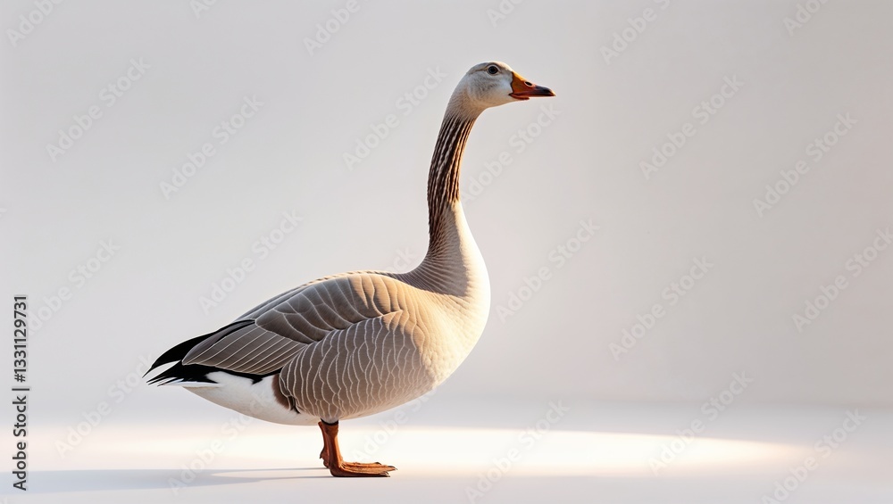 Bar-headed goose standing on white background in studio setting Bar-headed goose standing on white background in studio setting