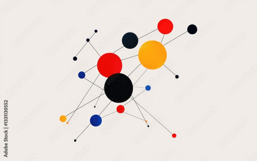 Colorful Interconnected Circles And Lines On Light Gray Background Colorful Interconnected Circles And Lines On Light Gray Background