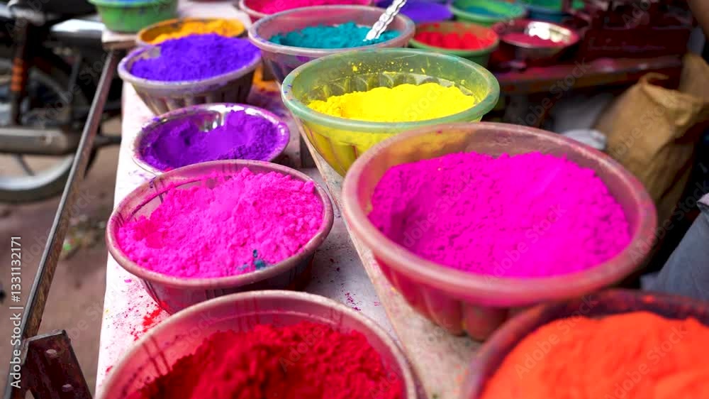holi celebration colorful powder selling
