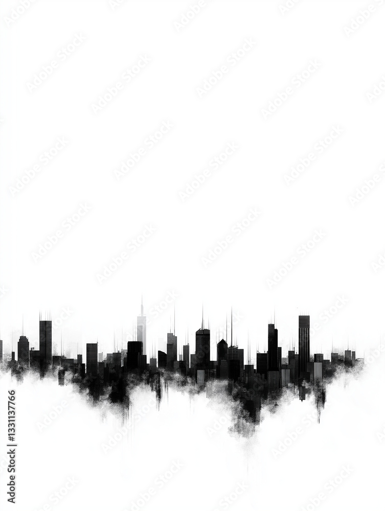 Obraz premium City Silhouette: An artistic skyline in black and white, with a minimalist design, represents an urban cityscape. The buildings are represented in silhouette, adding an artistic touch.