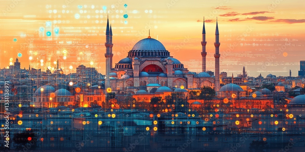 Fototapeta premium Stunning istanbul skyline featuring a mosque at sunset