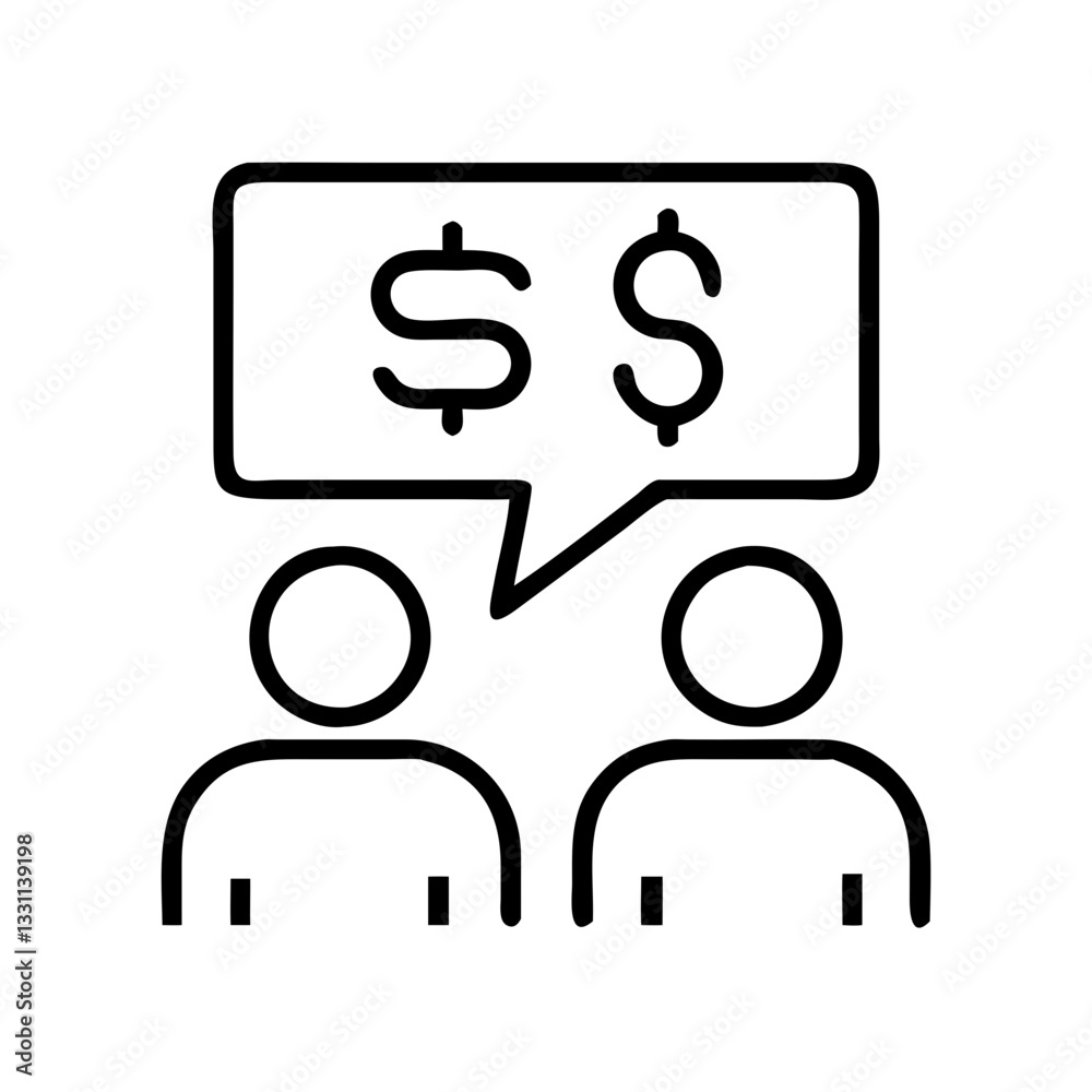 budget discussion icon, black outline, modern design budget discussion icon, black outline, modern design