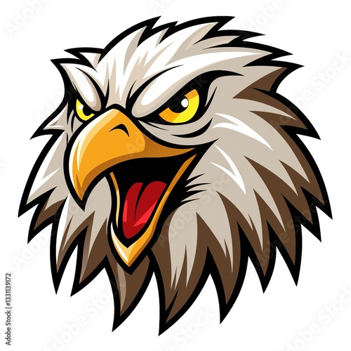 A Fierce Eagle Head Roars, A Powerful Symbol Of Freedom And Strength With Bold Lines And Vibrant Colors