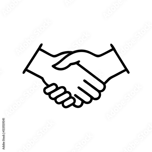 Handshake icon representing agreement and collaboration, black outline, modern design