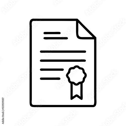 Certificate icon with ribbon and text, represents achievement and validation, black outline, modern design