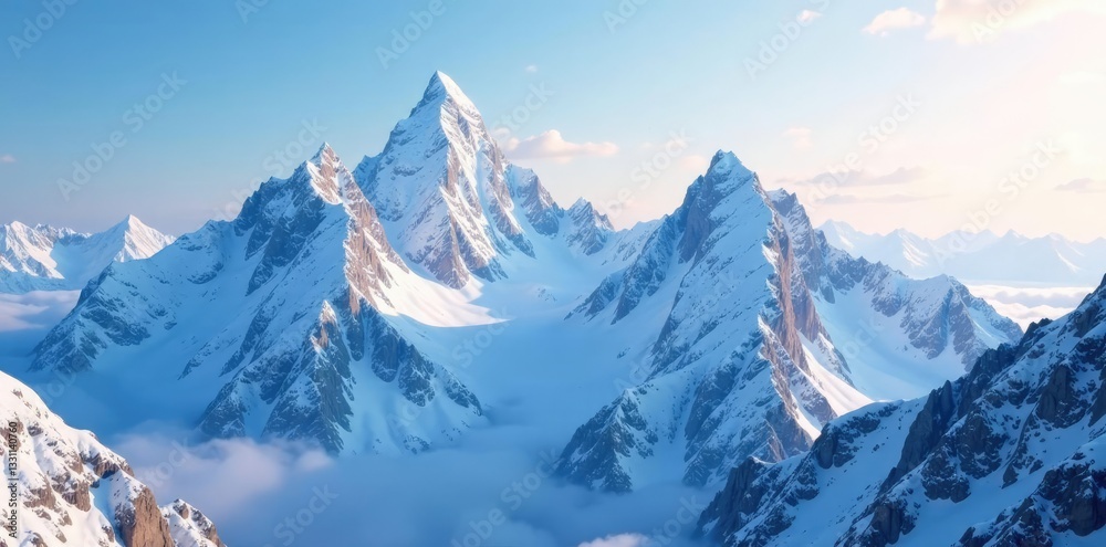 Fototapeta premium Snow-covered mountain peaks rising high into the sky, mountains, altitude
