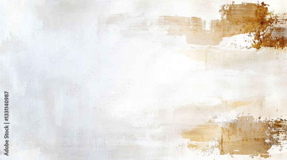 Obraz premium Abstract art with soft white and gold brush strokes creates serene atmosphere